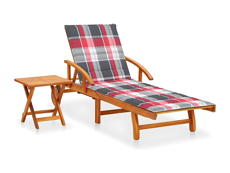 Bain de soleil de jardin avec table et coussin Bois d'acacia FR64398