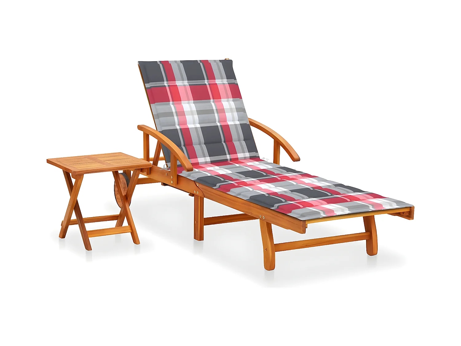 Bain de soleil de jardin avec table et coussin Bois d'acacia FR64398