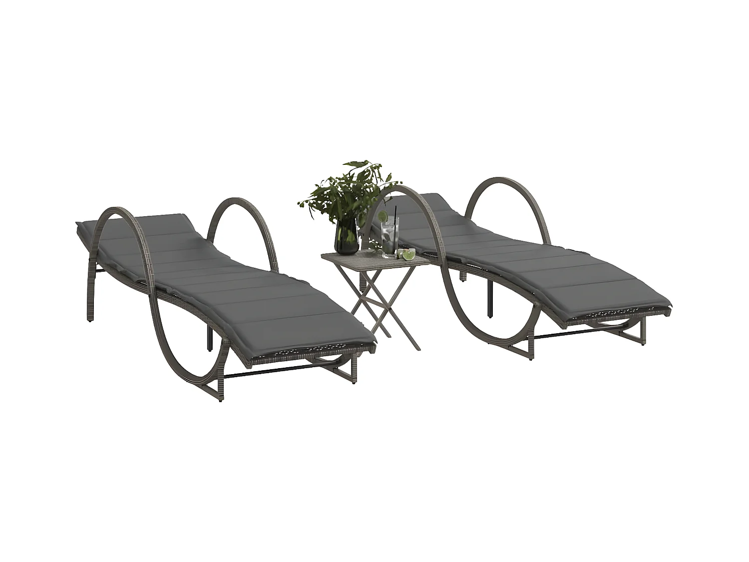 Lot de 2 Bains de soleil avec table gris résine tressée FR21457