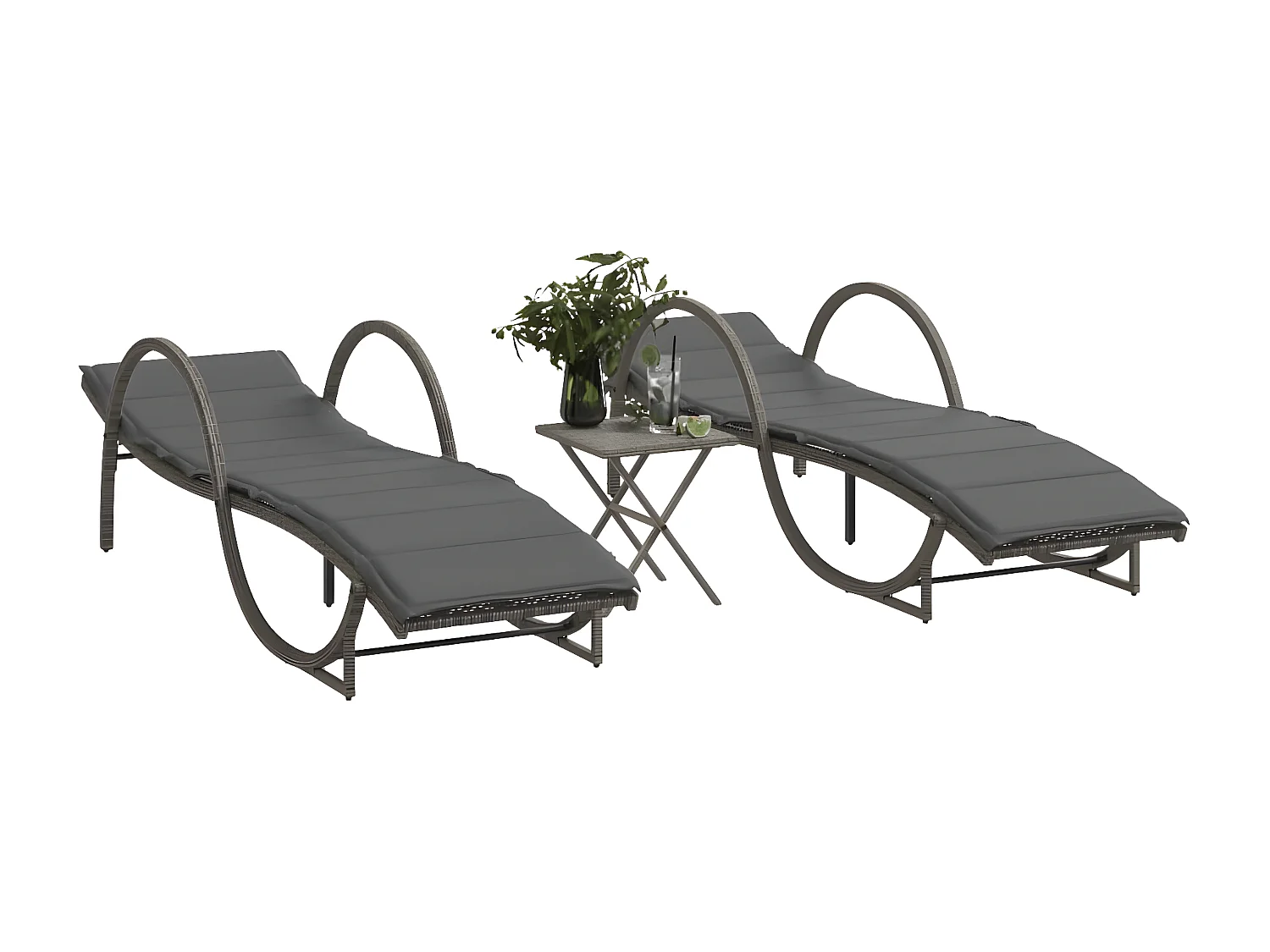 Lot de 2 Bains de soleil avec table gris résine tressée FR21457