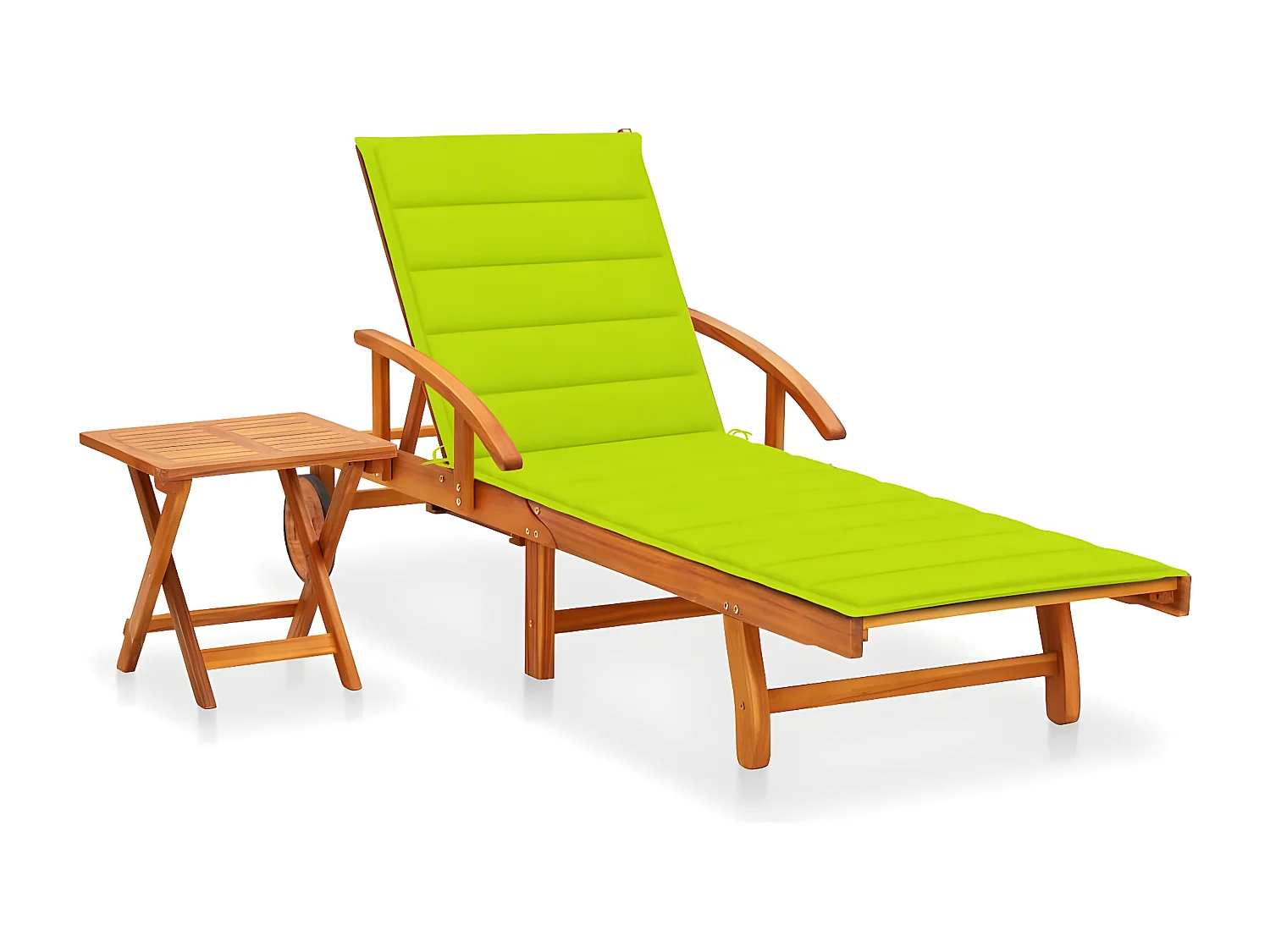 Bain de soleil de jardin avec table et coussin Bois d'acacia FR92066