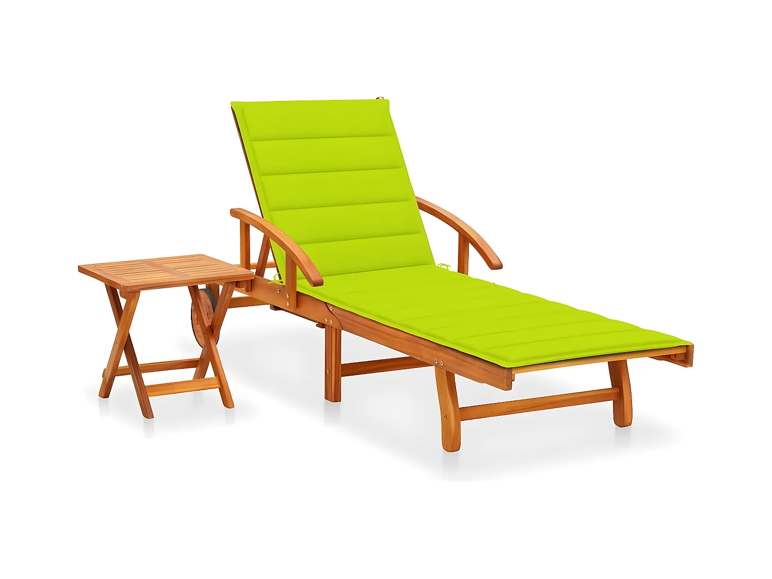 Tumbona de jardín con mesa y cojín madera maciza de acacia ES847776