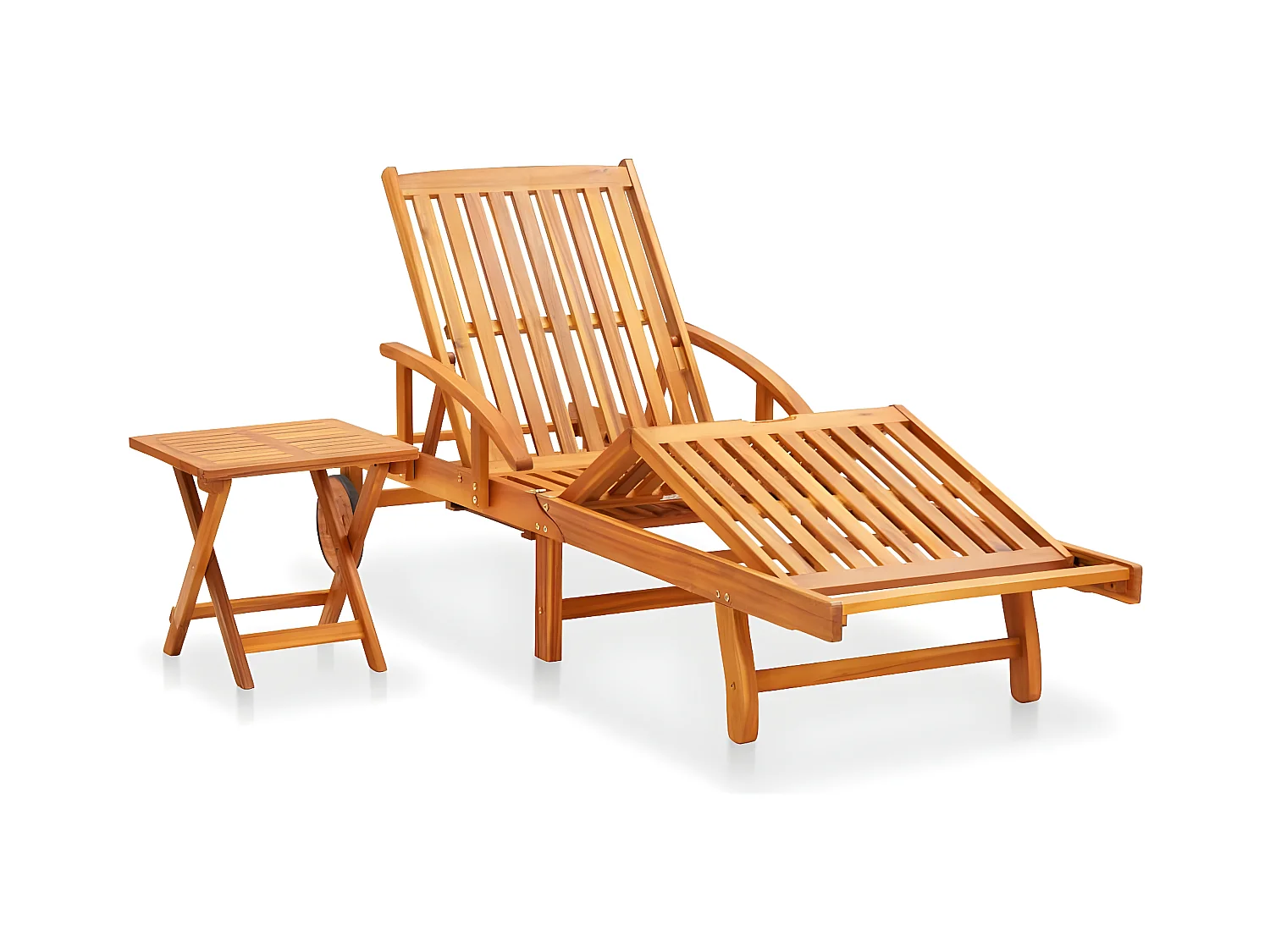 Tumbona de jardín con mesa y cojín madera maciza de acacia ES847776