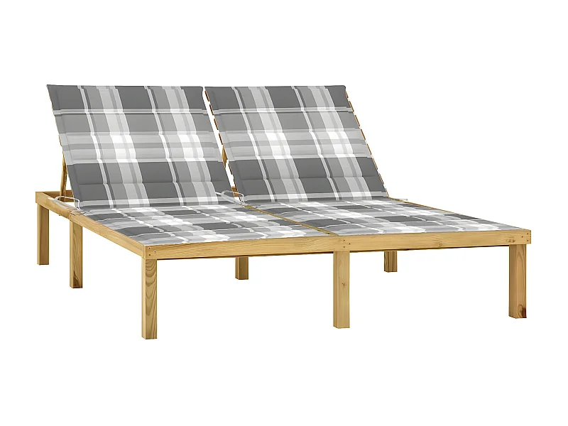 Bain de soleil double avec coussins Bois de pin imprégné FR93217