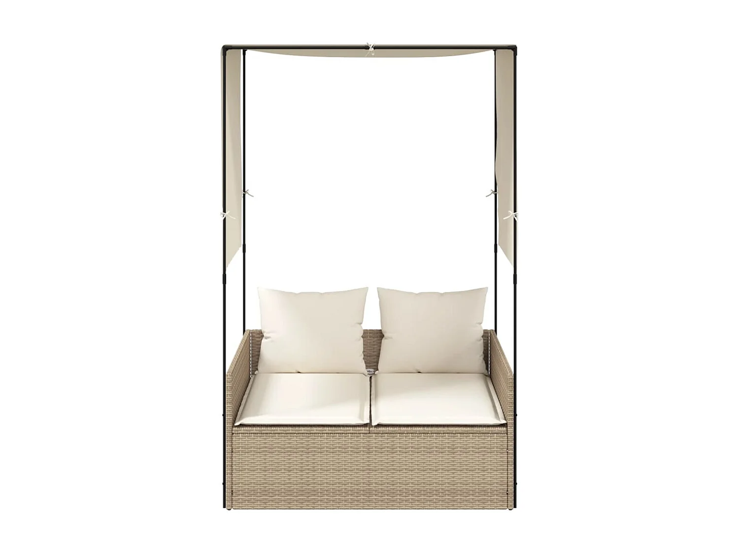 Ligbed tweepersoons met dak en gordijn poly rattan beige BE362551