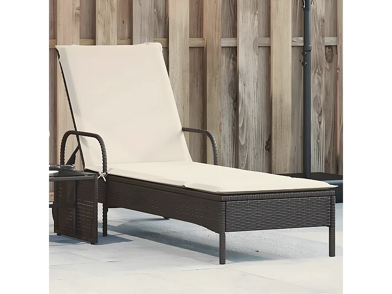Bain de soleil avec roues et coussin noir résine tressée FR35793