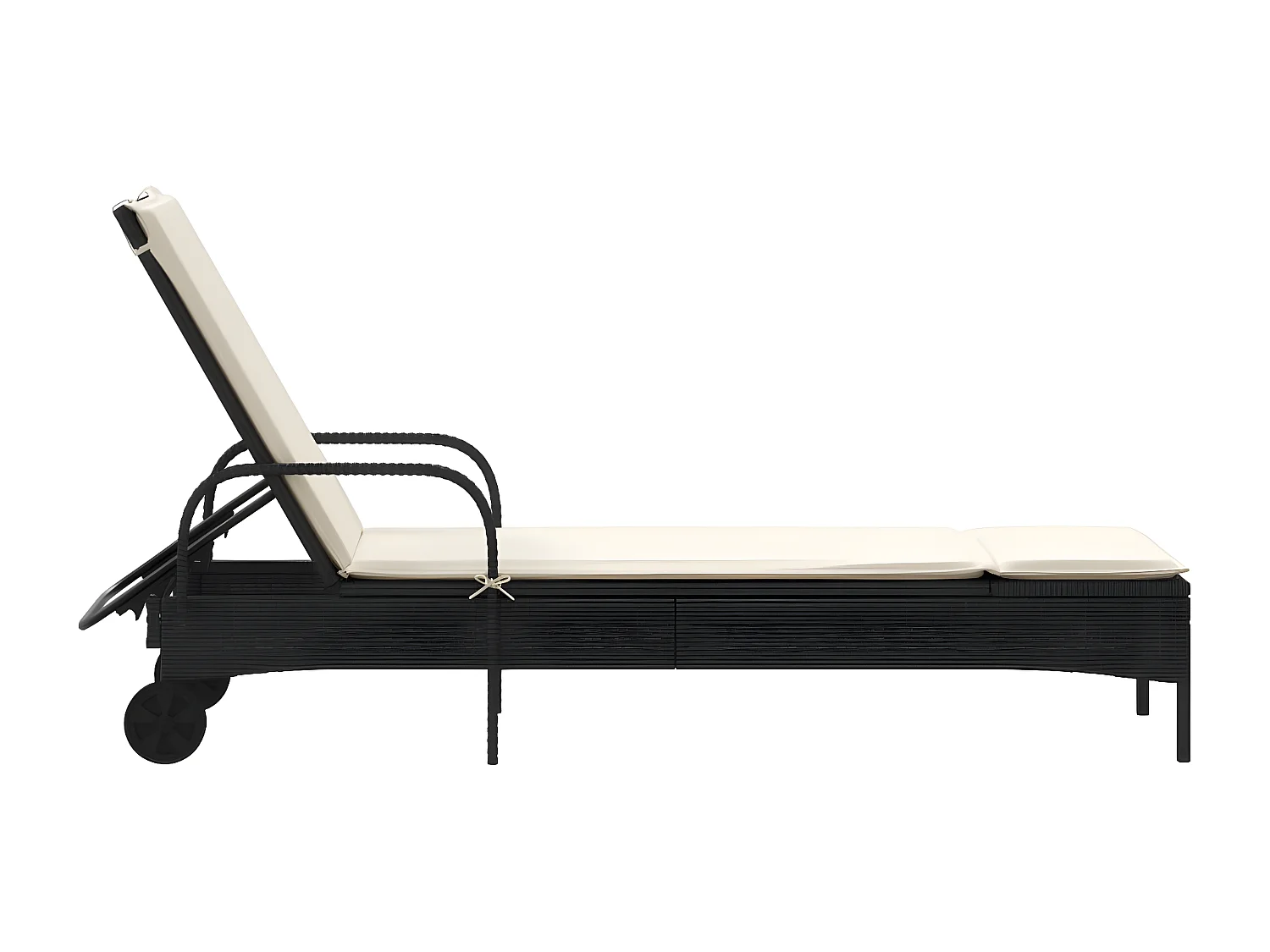 Bain de soleil avec roues et coussin noir résine tressée FR35793