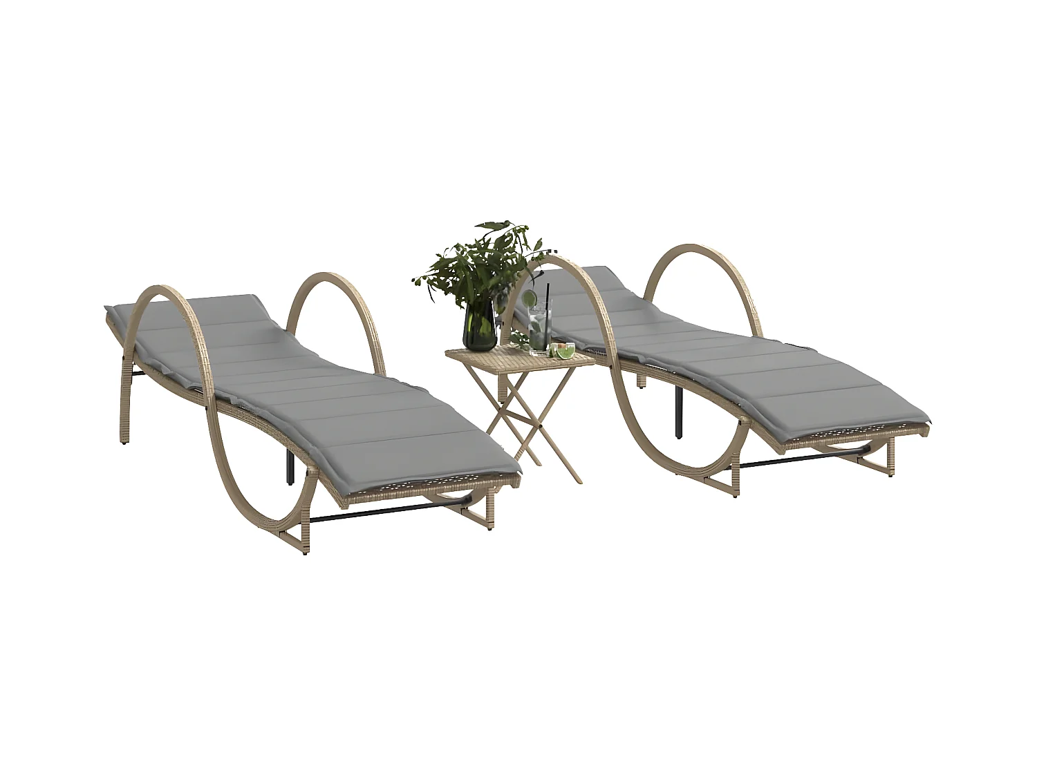 Lot de 2 Bains de soleil avec table beige résine tressée FR59832
