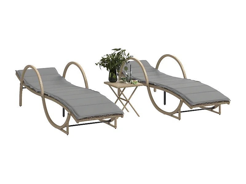 Lot de 2 Bains de soleil avec table beige résine tressée FR59832