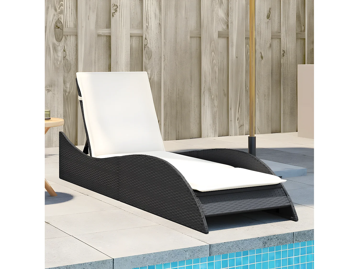 Bain de soleil avec coussin noir 60x205x73 cm résine tressée FR29743