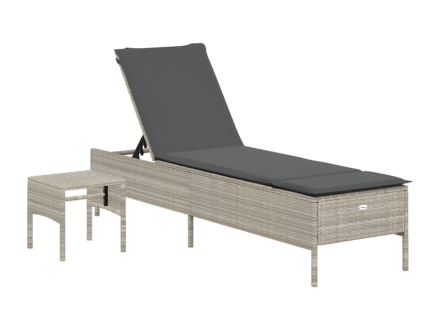 Bain de soleil avec table et coussin gris clair résine tressée FR93053