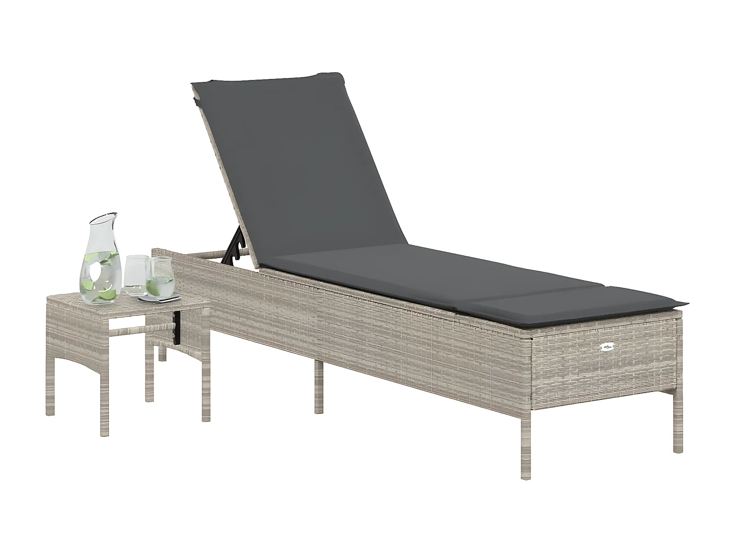 Bain de soleil avec table et coussin gris clair résine tressée FR93053