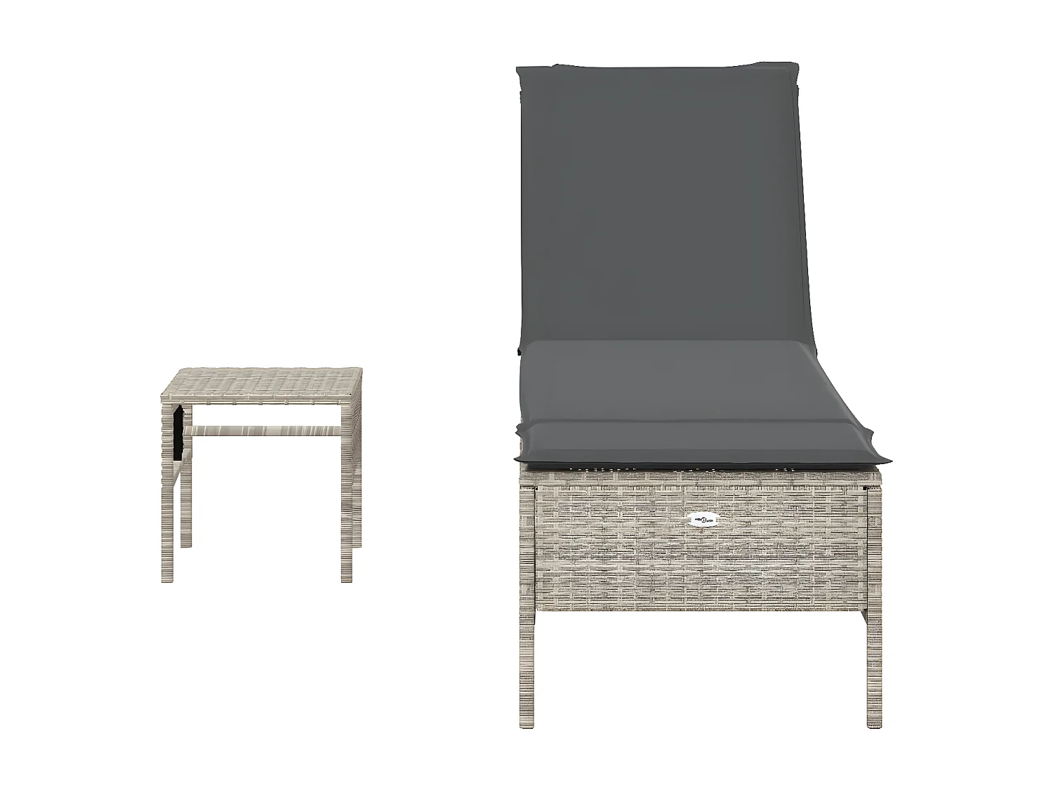Bain de soleil avec table et coussin gris clair résine tressée FR93053