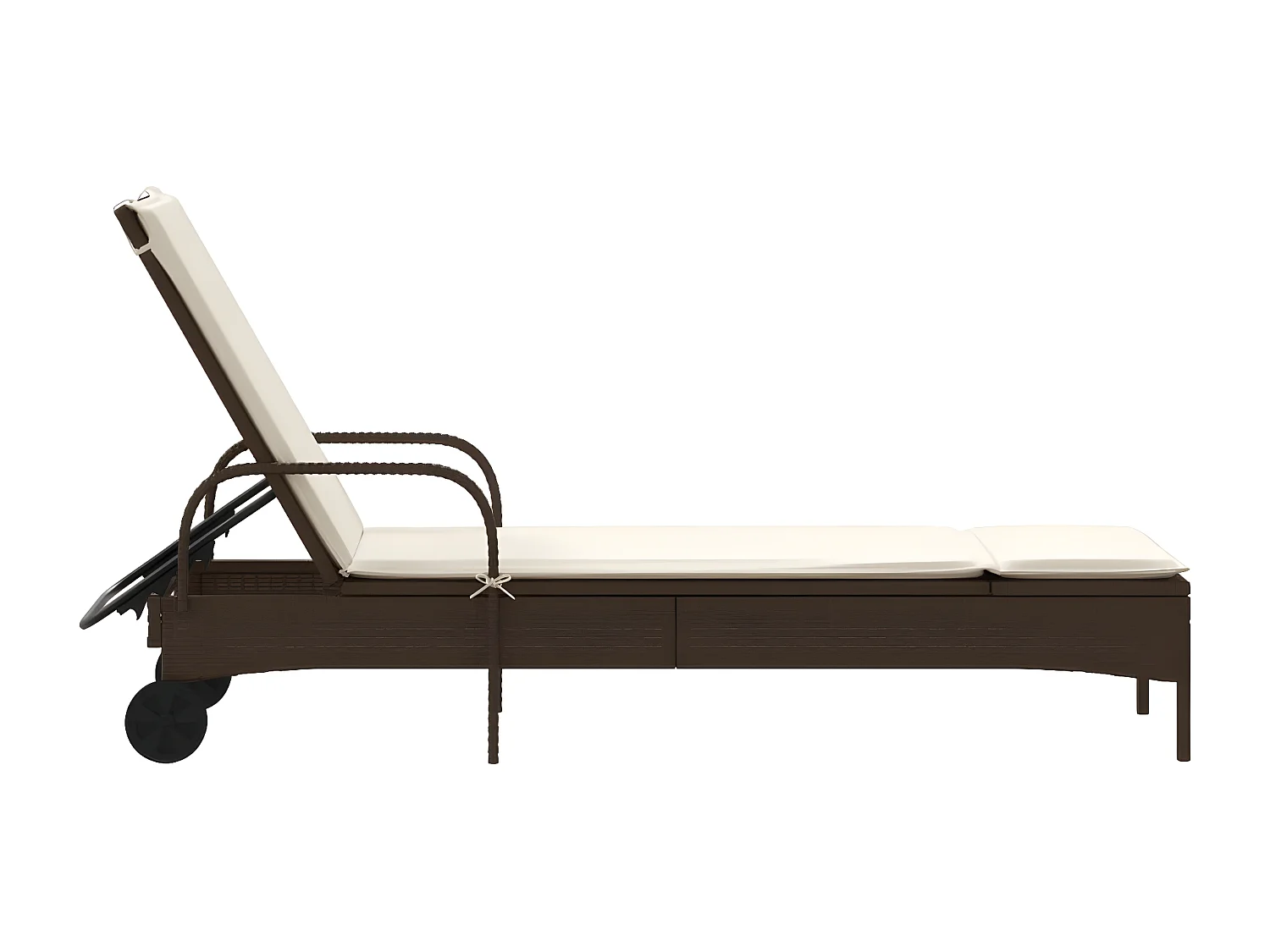 Ligbed met wielen en kussen poly rattan bruin BE623227