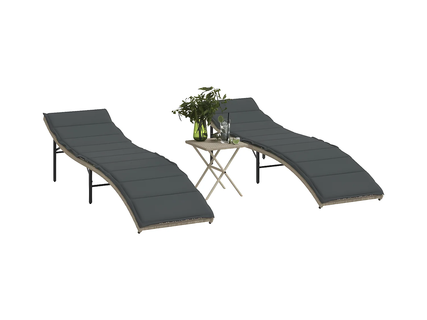 Lot de 2 Bains de soleil avec table gris clair résine tressée FR57189