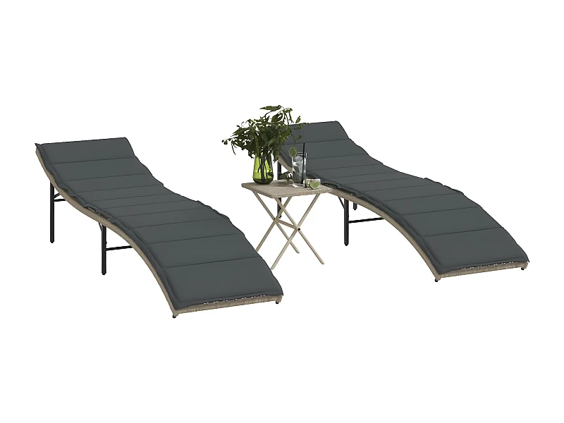 Lot de 2 Bains de soleil avec table gris clair résine tressée FR57189