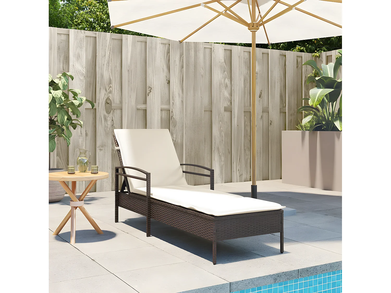 Ligbed met kussen 63x200x81 cm poly rattan bruin BE690075