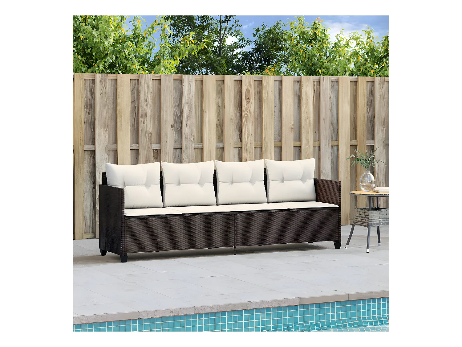 Bain de soleil avec coussins marron résine tressée FR33437