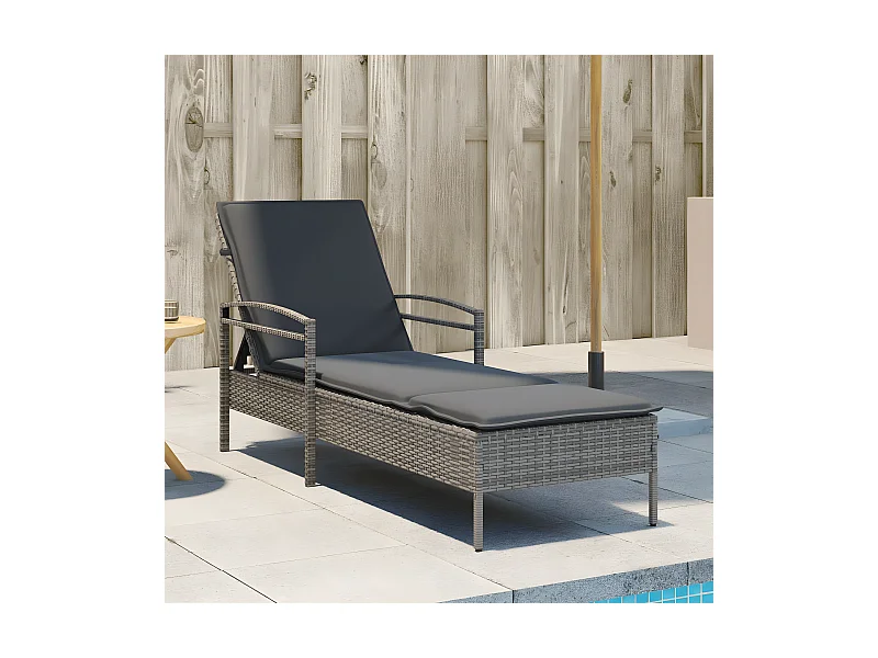 Bain de soleil avec coussin gris 63x200x81 cm résine tressée FR34898