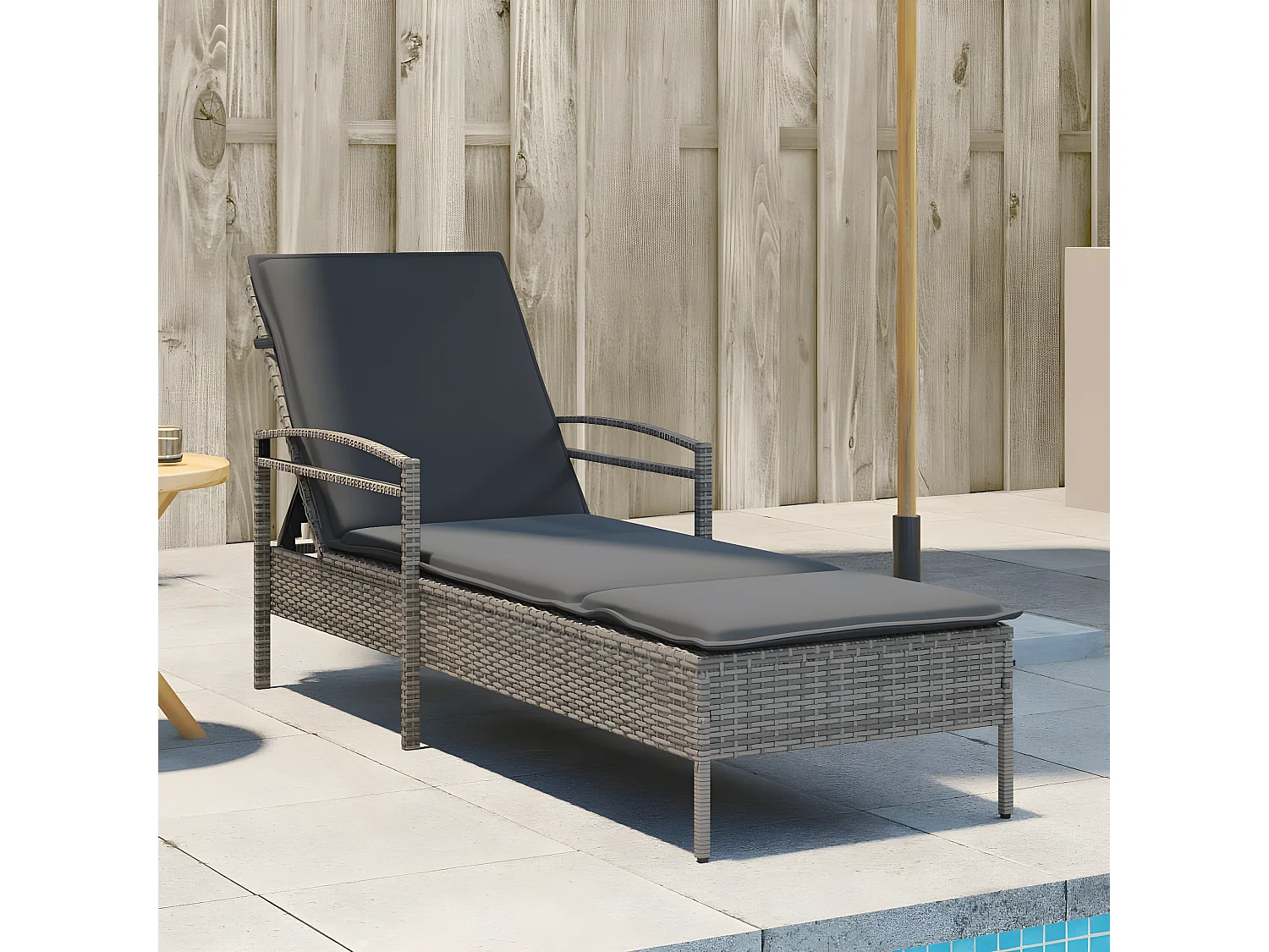 Tumbona con cojín ratán sintético gris 63x200x81 cm ES572702