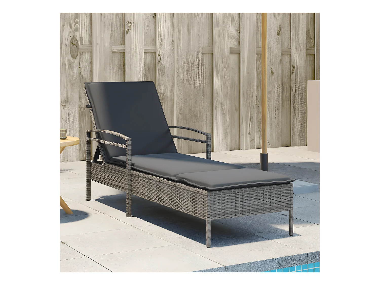 Bain de soleil avec coussin gris 63x200x81 cm résine tressée FR34898