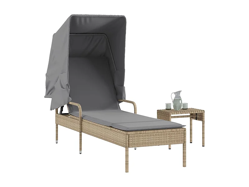 Tumbona con capota y mesa ratán sintético beige ES731796