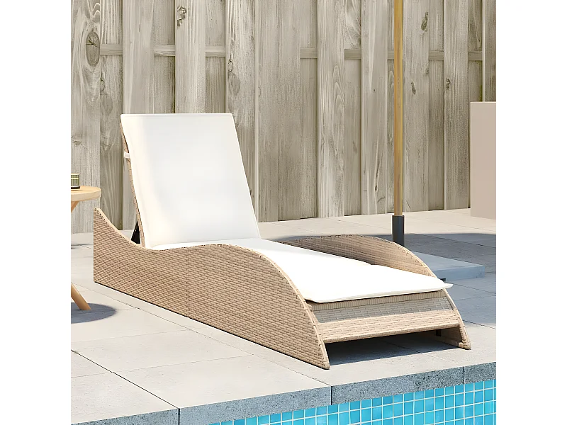 Bain de soleil avec coussin beige 60x205x73 cm résine tressée FR44648