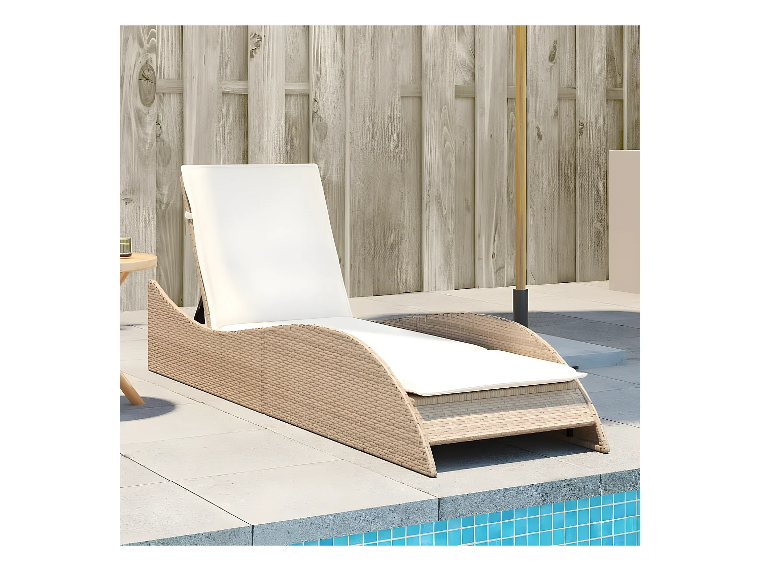 Bain de soleil avec coussin beige 60x205x73 cm résine tressée FR44648