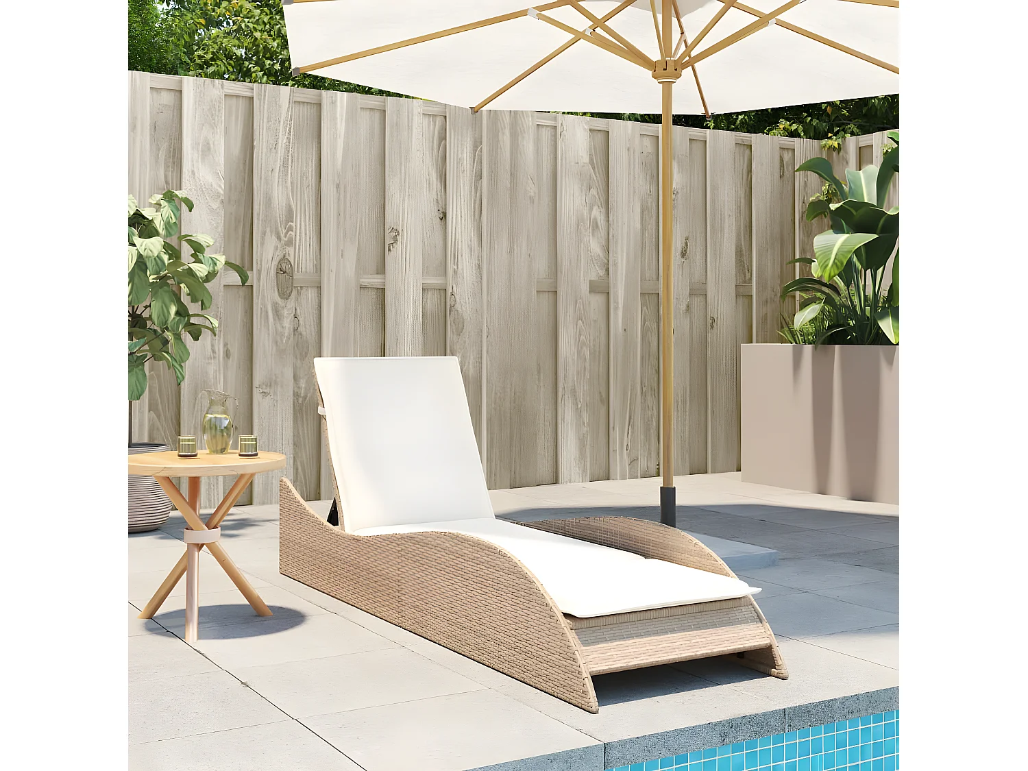 Ligbed met kussen 60x205x73 cm poly rattan beige BE948661