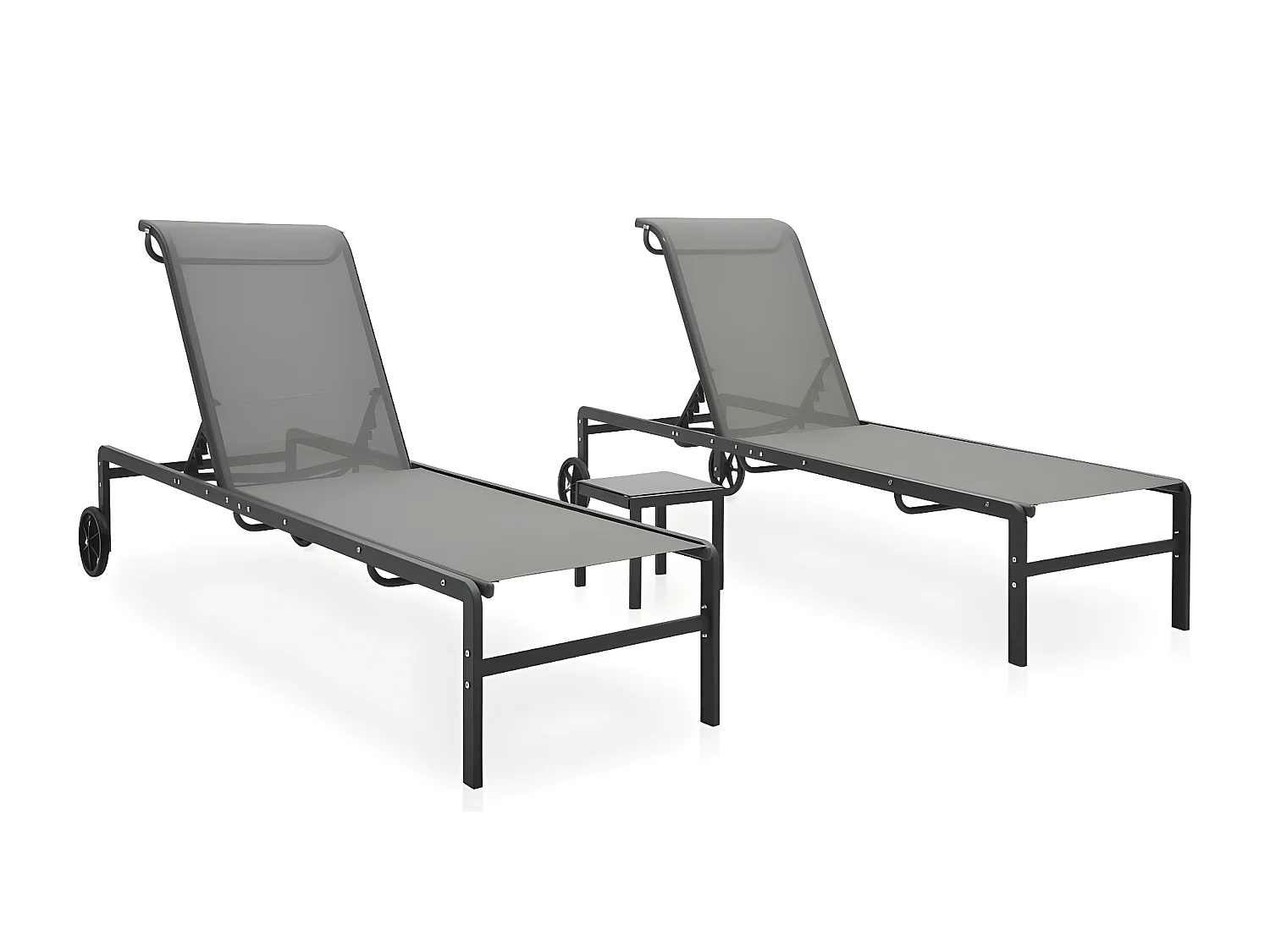 Lot de 2 Bains de soleil avec table Textilène et acier FR30660