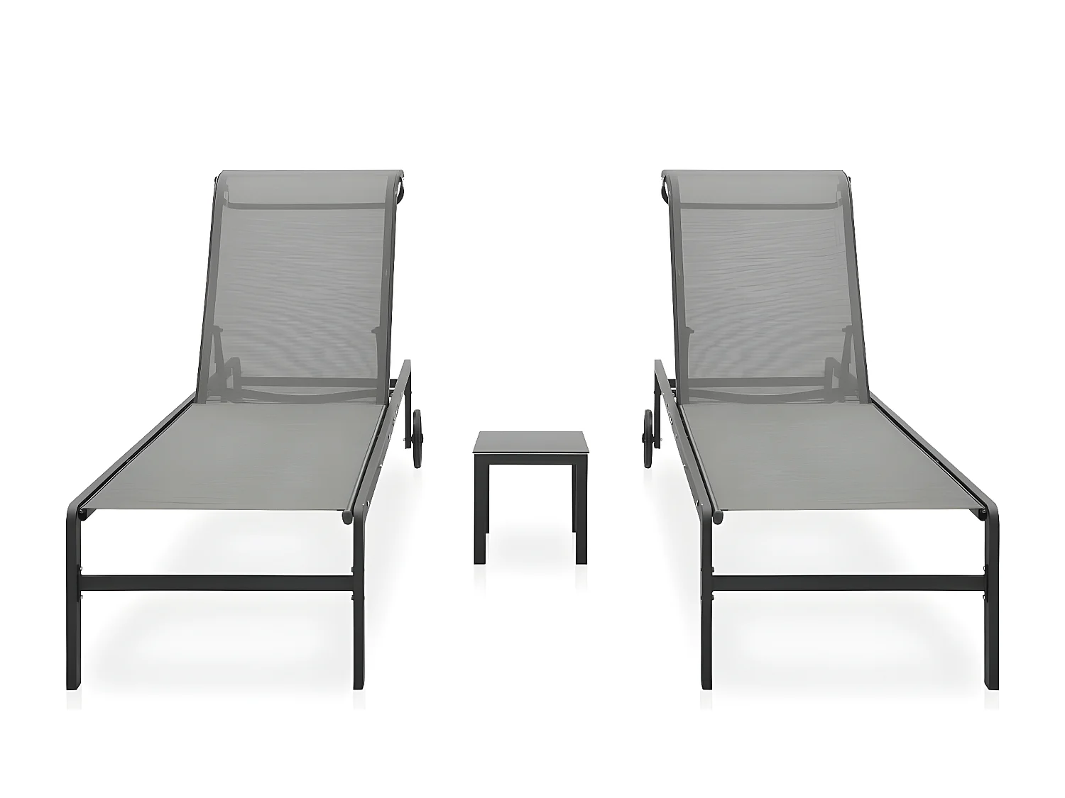 Lot de 2 Bains de soleil avec table Textilène et acier FR30660