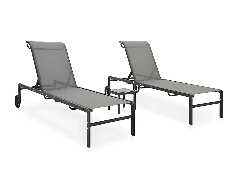 Lot de 2 Bains de soleil avec table Textilène et acier FR30660