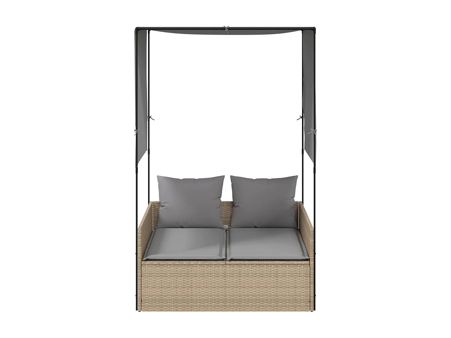 Tumbona doble con techo y cortinas ratán sintético beige ES126443