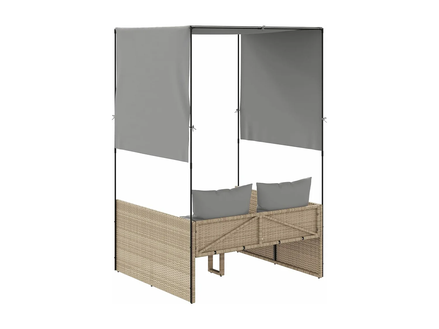 Tumbona doble con techo y cortinas ratán sintético beige ES126443