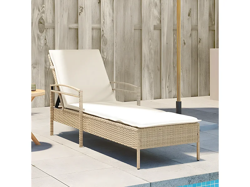 Tumbona con cojín ratán sintético beige 63x200x81 cm ES904930