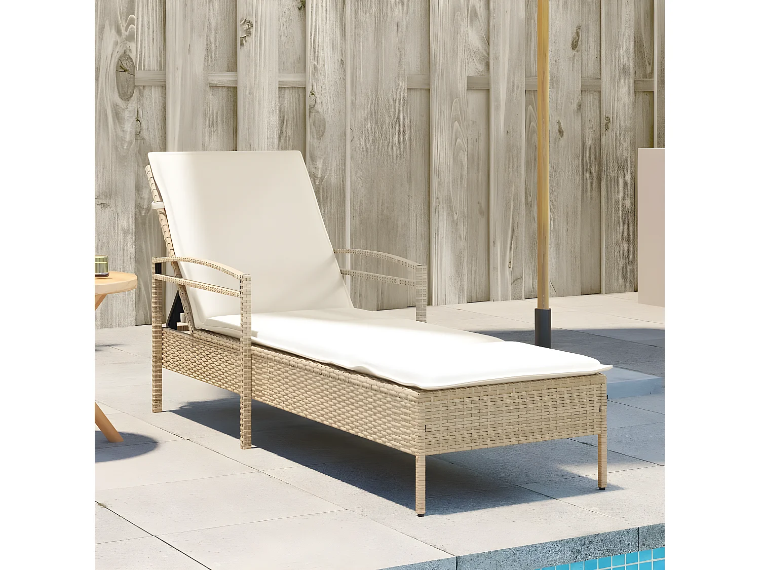 Tumbona con cojín ratán sintético beige 63x200x81 cm ES904930