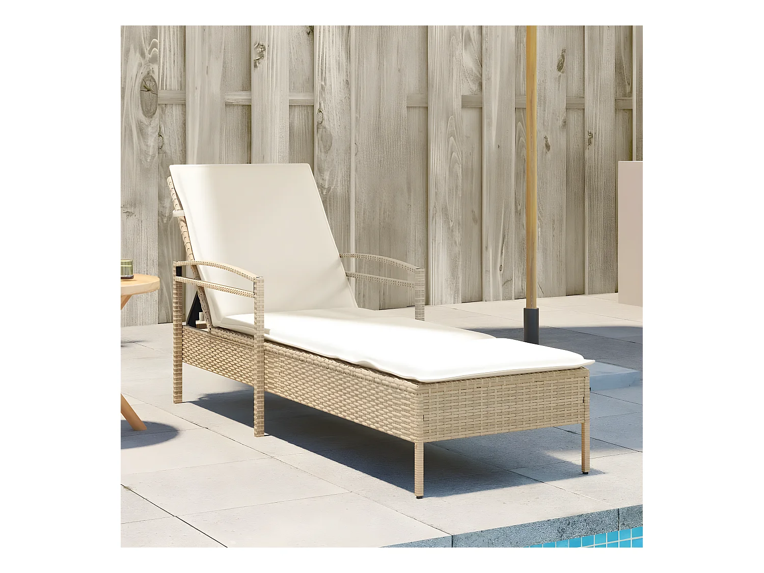 Bain de soleil avec coussin beige 63x200x81 cm résine tressée FR64094