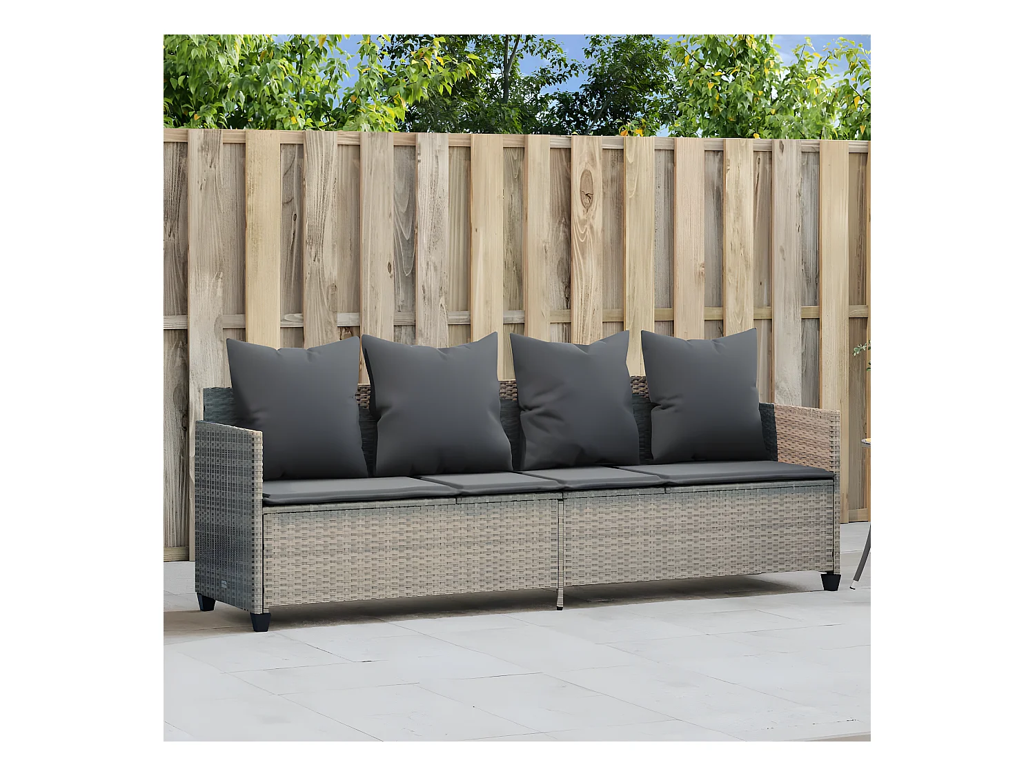 Bain de soleil avec coussins gris clair résine tressée FR31010
