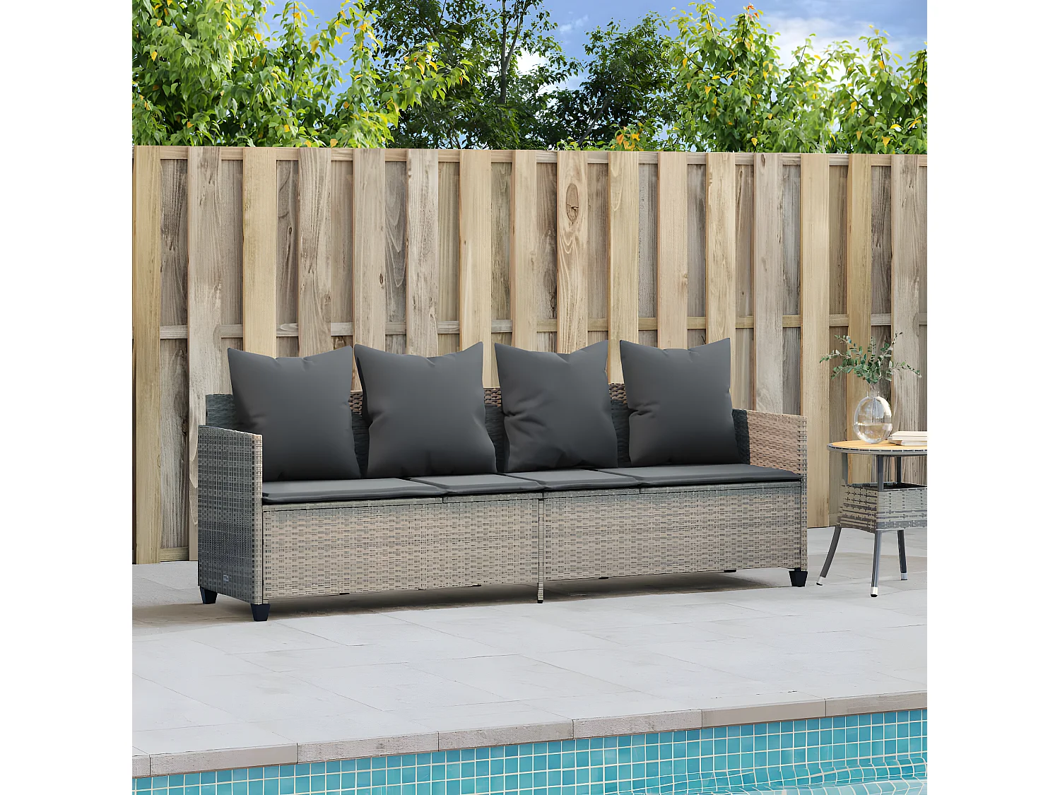 Bain de soleil avec coussins gris clair résine tressée FR31010