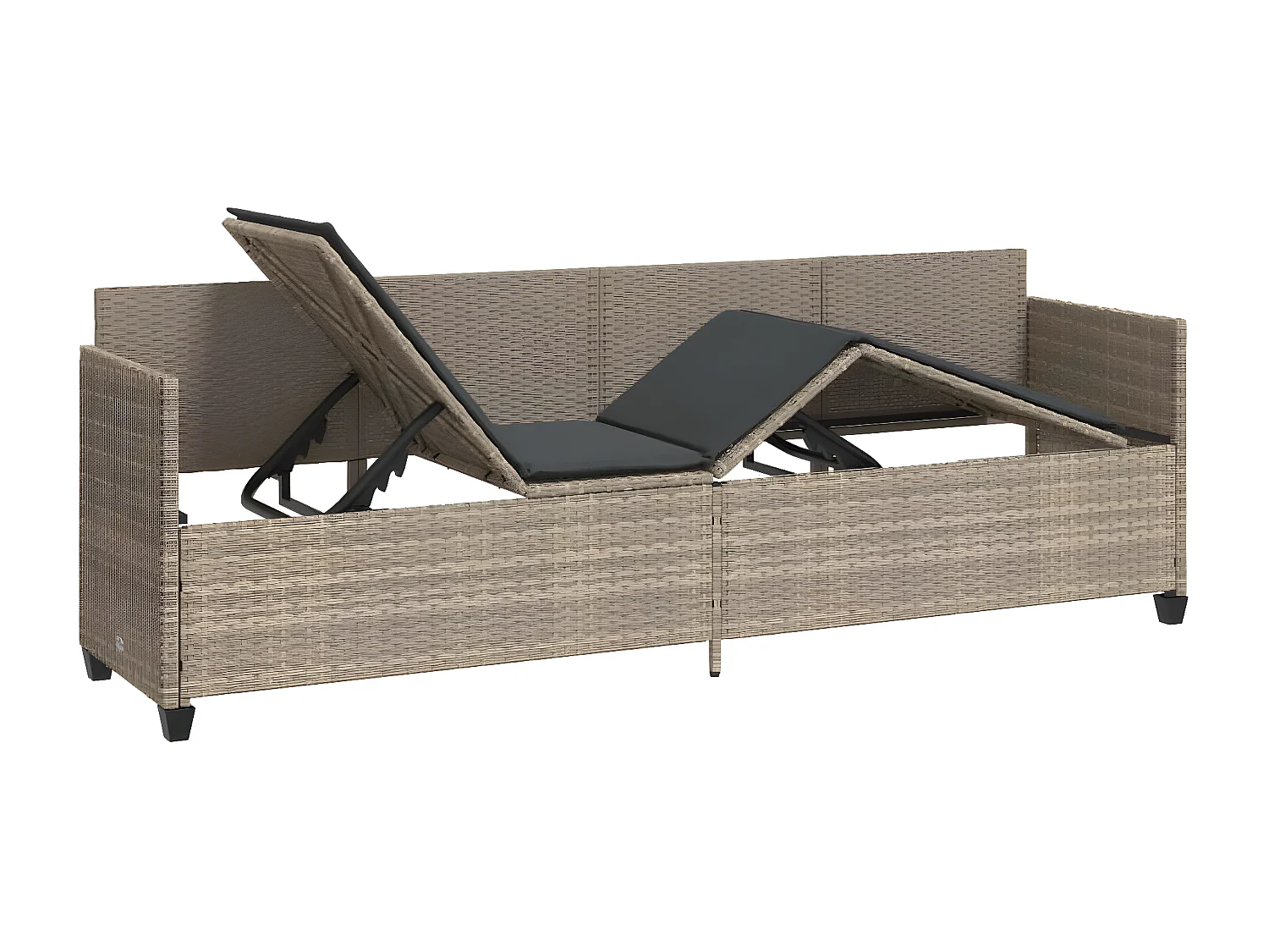 Bain de soleil avec coussins gris clair résine tressée FR31010