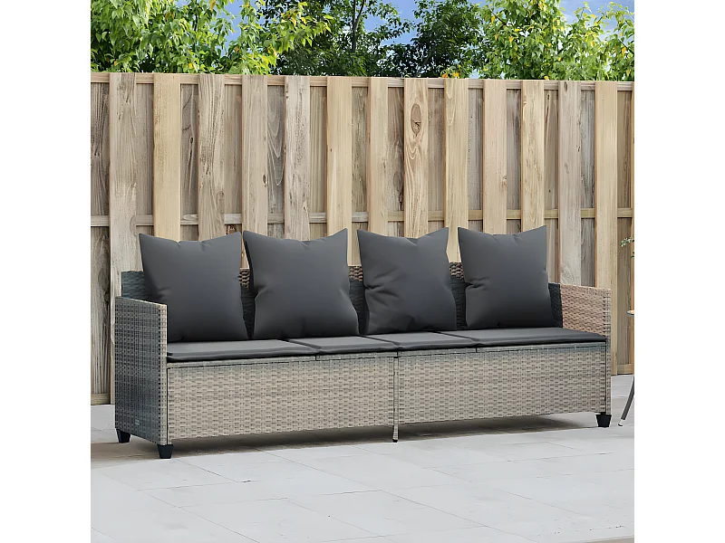 Bain de soleil avec coussins gris clair résine tressée FR31010