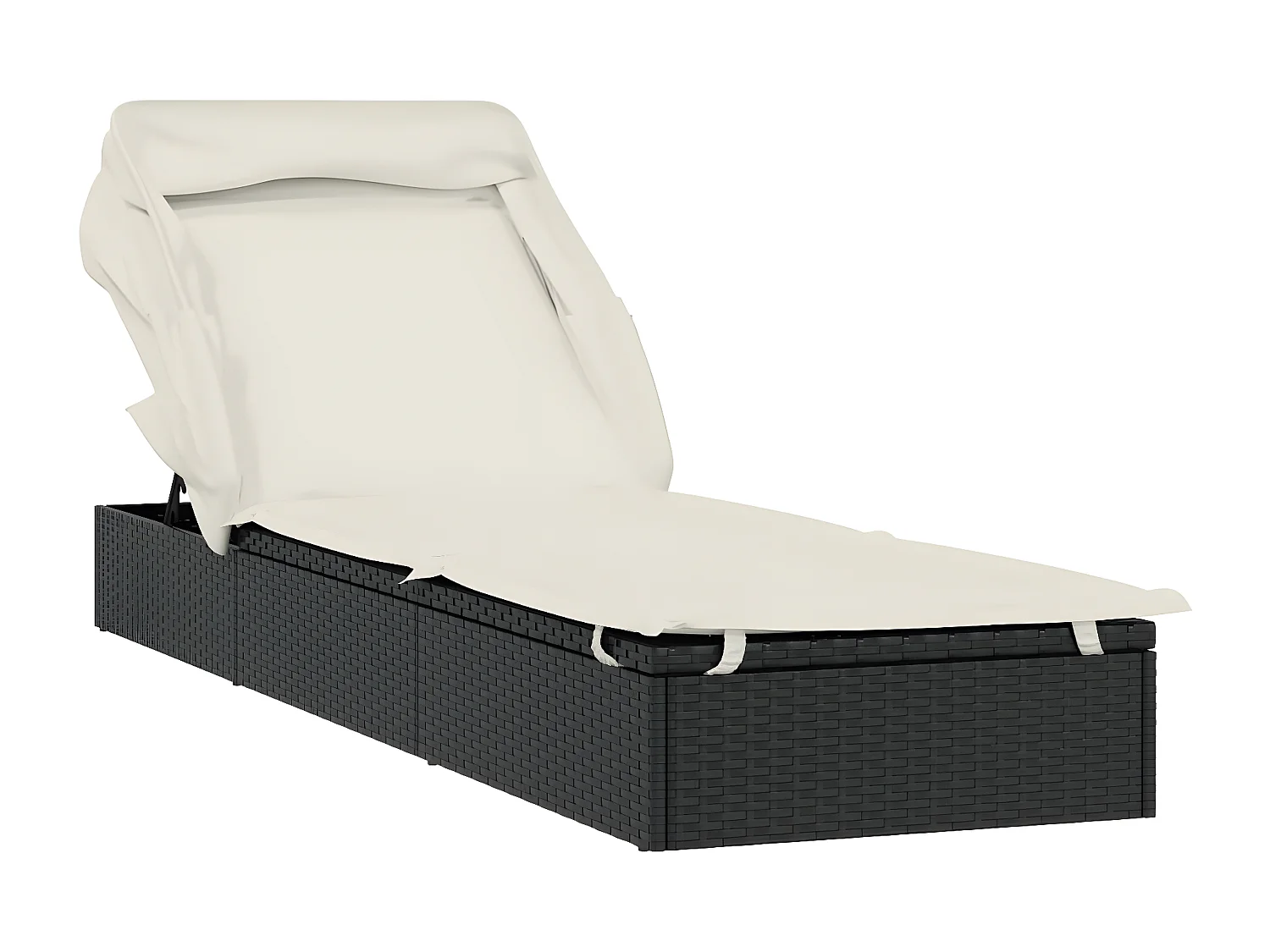 Bain de soleil avec toit pliable noir 213x63x97 cm résine tressée FR73859