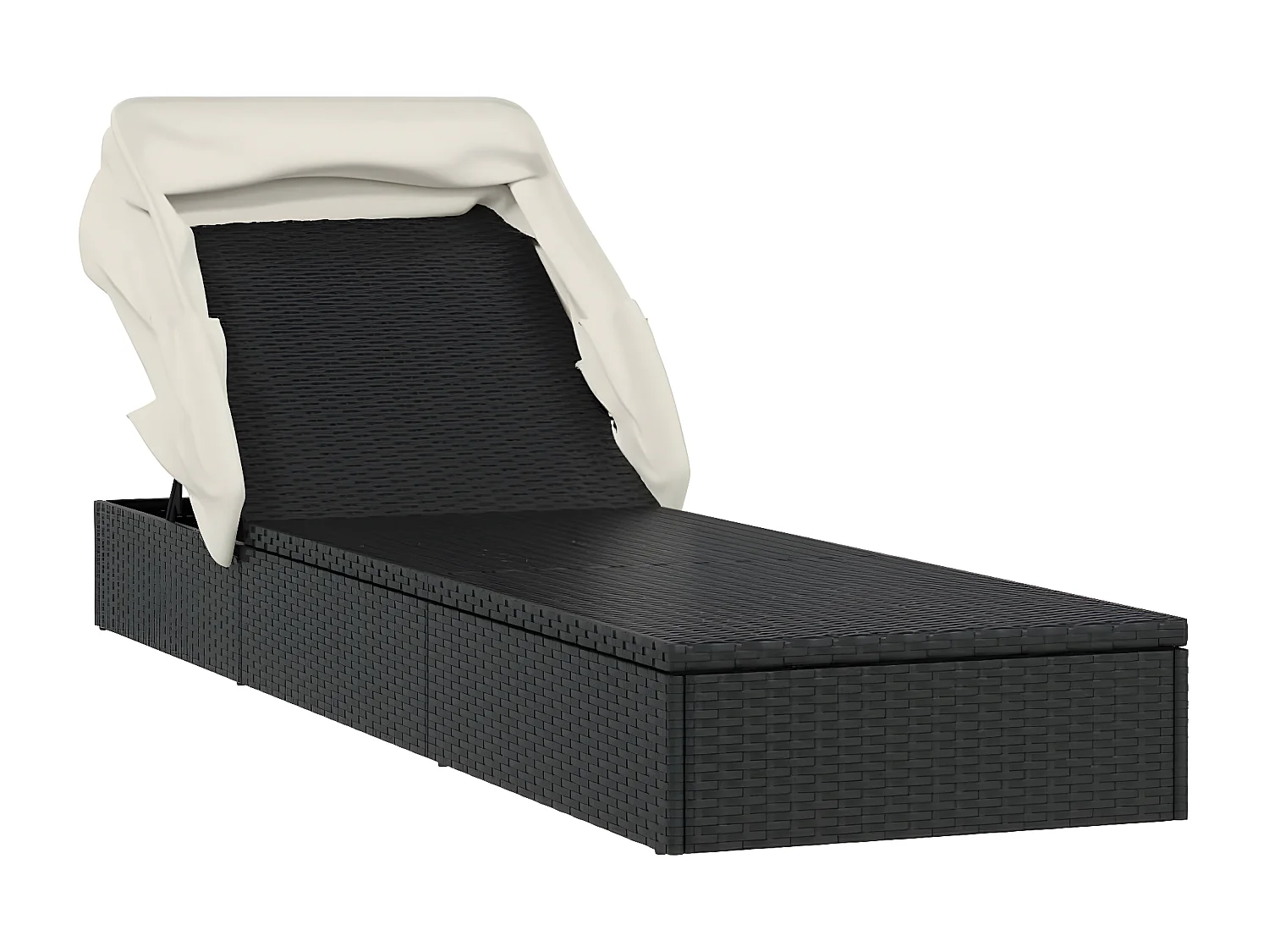 Bain de soleil avec toit pliable noir 213x63x97 cm résine tressée FR73859