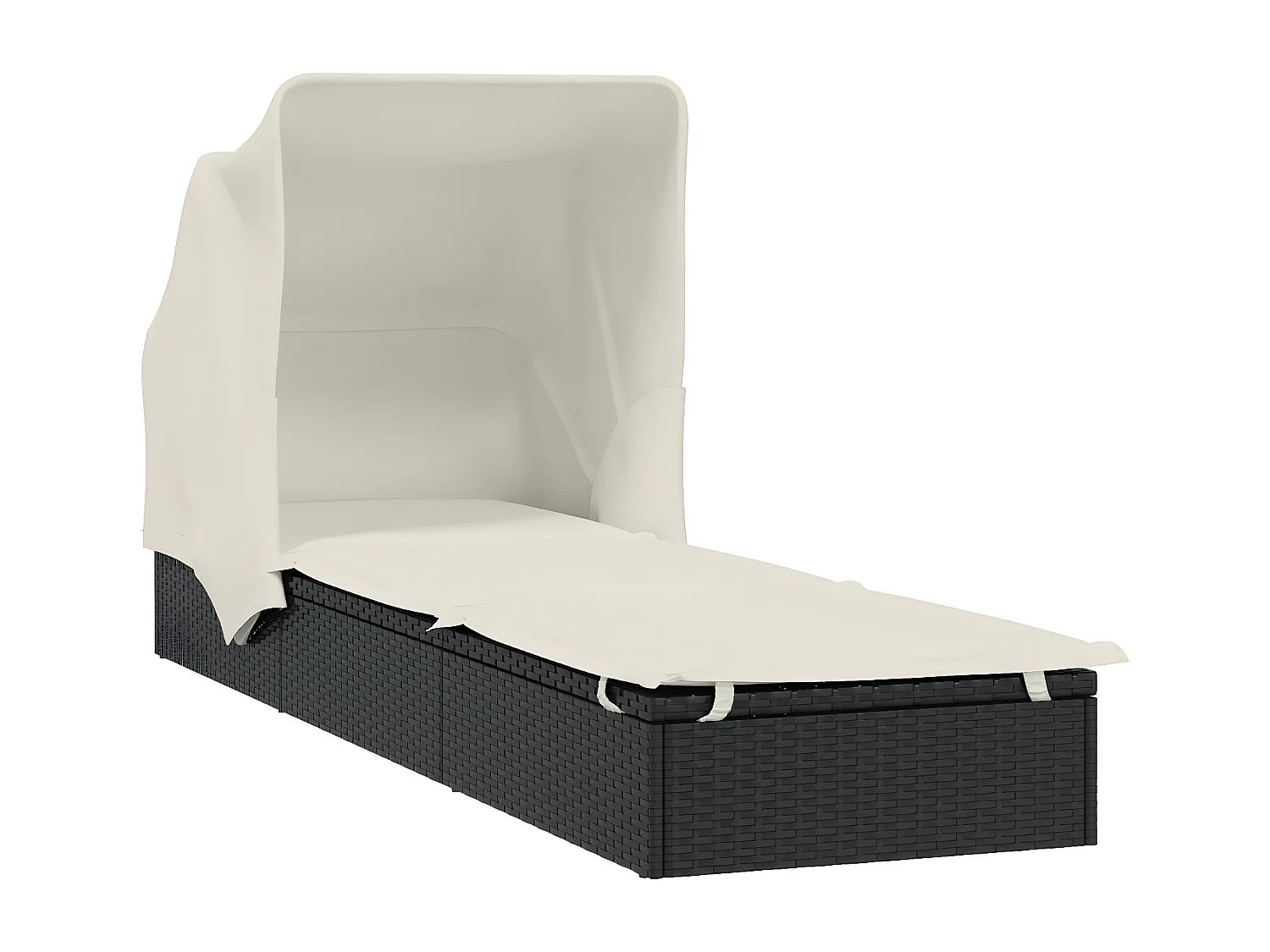 Bain de soleil avec toit pliable noir 213x63x97 cm résine tressée FR73859