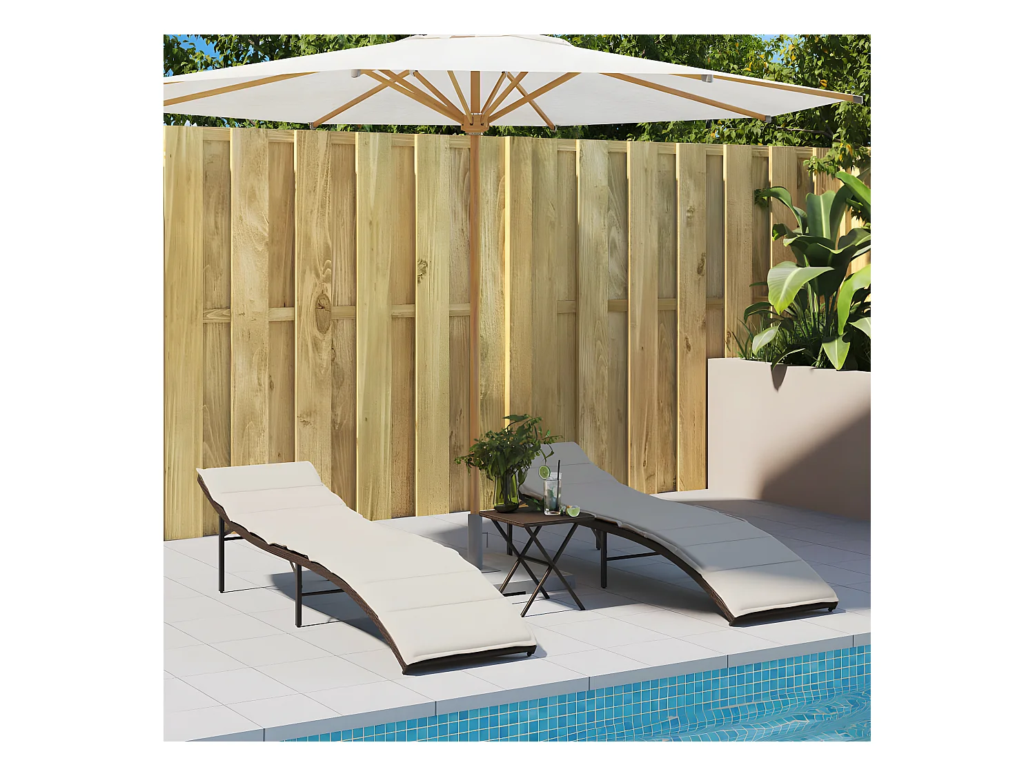 Bain de soleil avec coussin marron 55x199x50 cm résine tressée FR75493