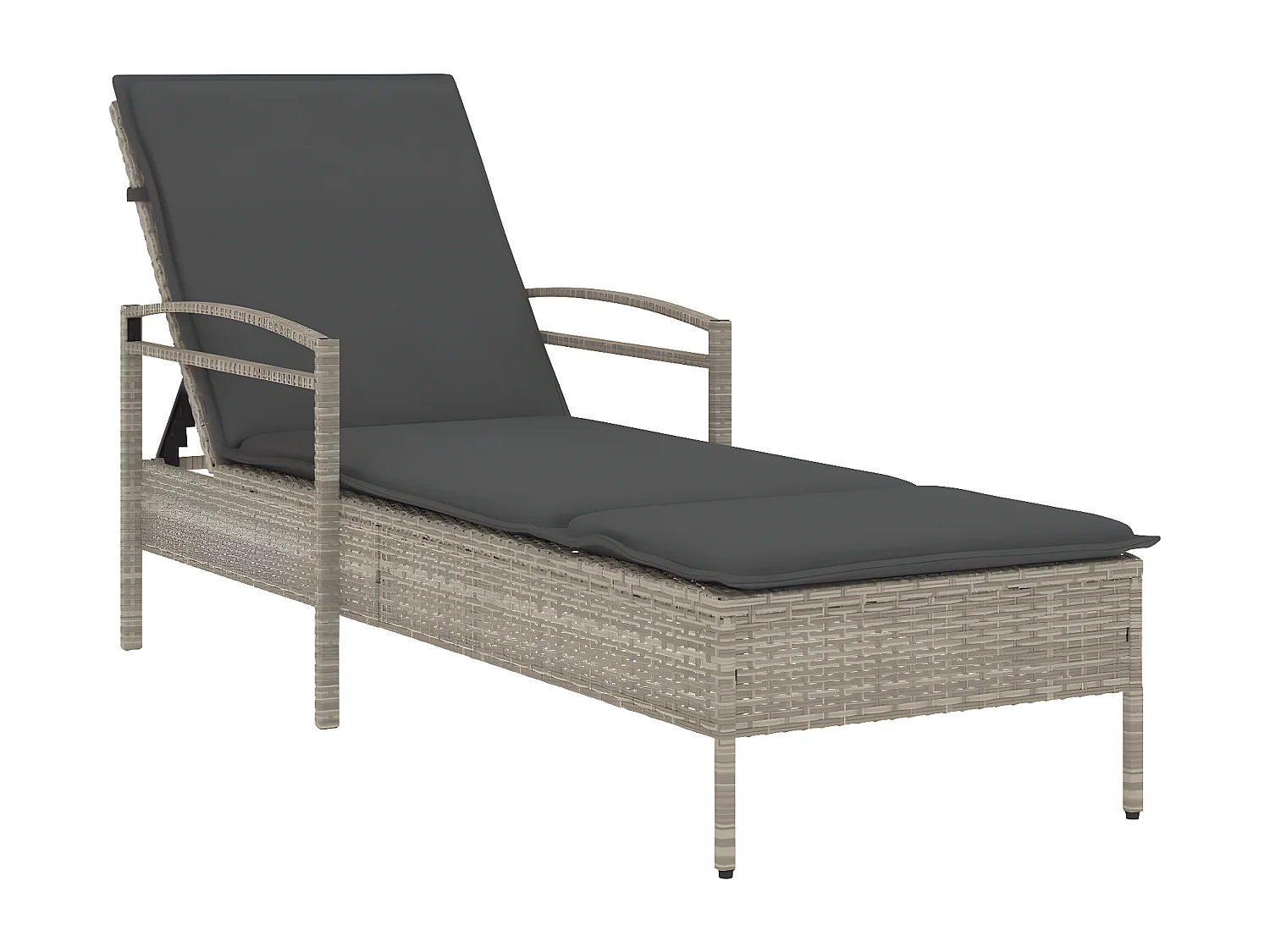 Bain de soleil et coussin gris clair 63x200x81 cm résine tressée FR55371