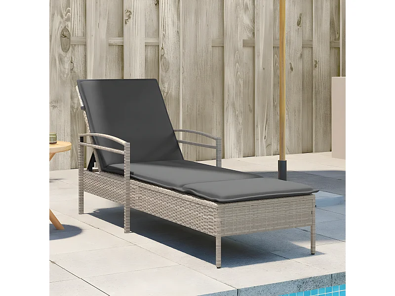 Ligbed met kussen 63x200x81 cm poly rattan lichtgrijs BE595345