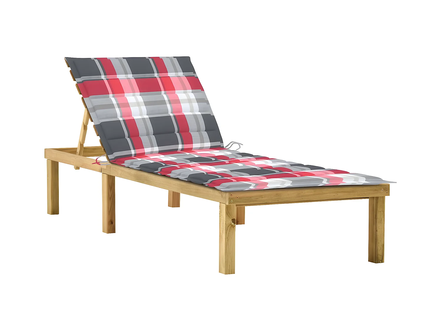 Bain de soleil avec coussin carreaux rouge Bois de pin imprégné FR65865