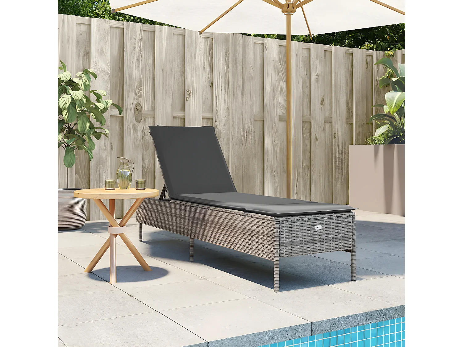 Bain de soleil avec coussin gris résine tressée FR50265