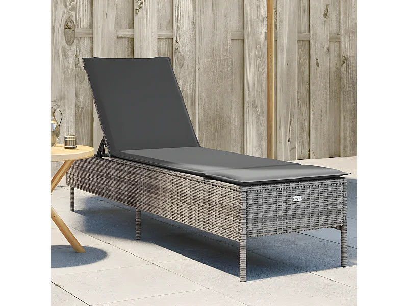 Bain de soleil avec coussin gris résine tressée FR50265